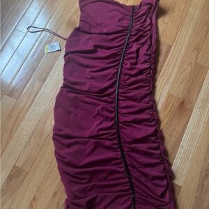 Thalia Sodi Strapless Wine Dress with Black Trim